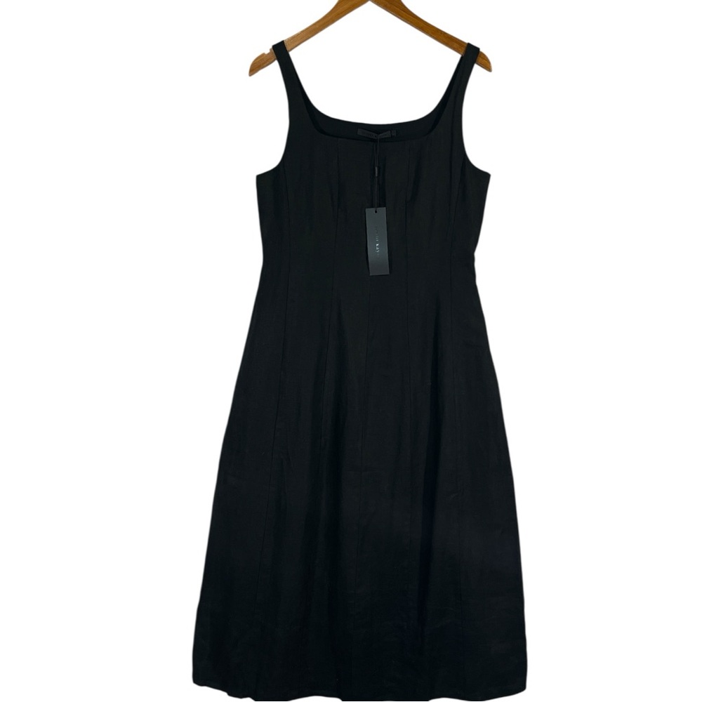 NWT Jenni Kayne Kinney Dress in Black Size Large 100% Linen Midi Length - Picture 7 of 12